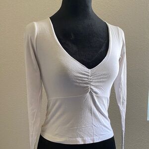Brandy Melville White Long Sleeve V-Neck Blouse